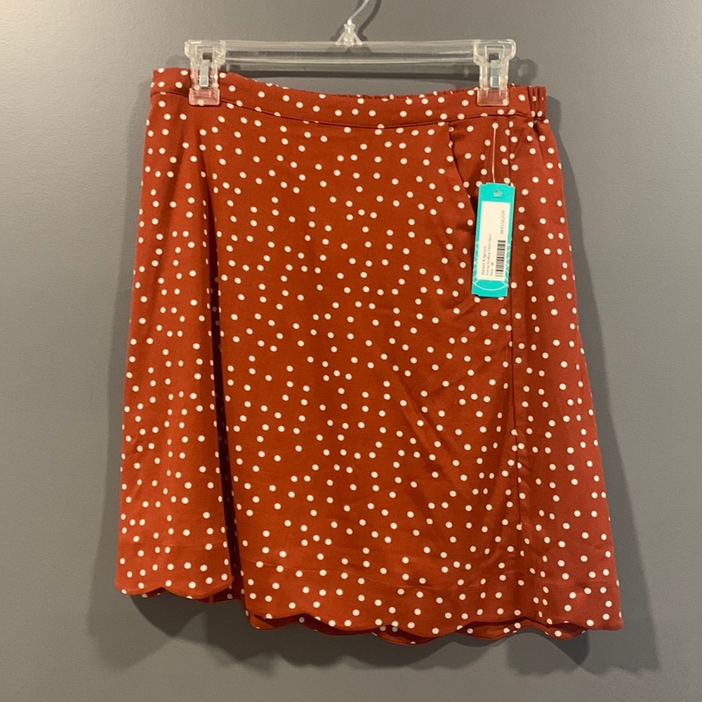 Burnt orange white polka dot mini skirt